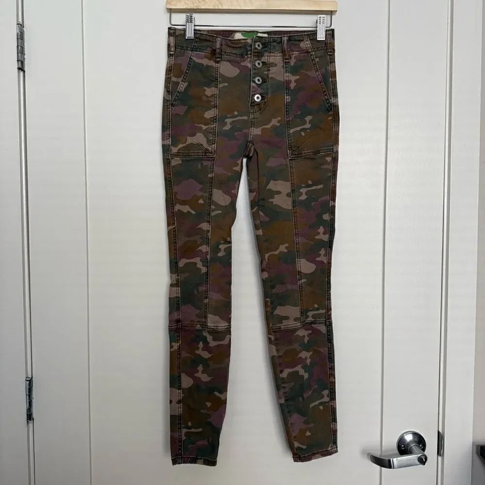 Anthropologie Jefferson Slim Pants Womens Size 25 Utility Green Camo Button Fly